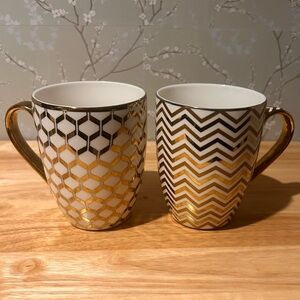 Certified International Gold & White Pattern Mugs-Set of 2